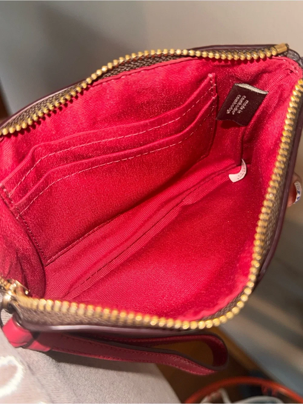 Coach Black Wristlet with Burgundy Strap